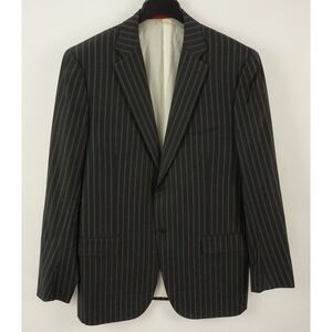 Isaia Napoli Base S Mens 44R Charcoal Gray White Striped Jersey Wool Suit Jacket